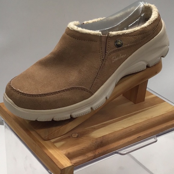 Skechers Shoes - Skechers Tan Faux Suede/Fur Slide-On Shoe